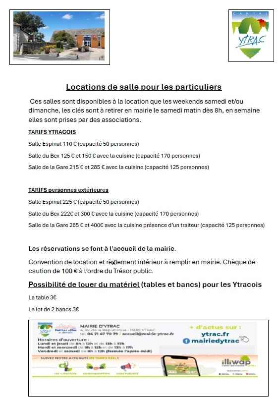 Tarif de locations de salles sur Ytrac